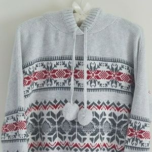 If It Were Me cozy hooded sweater gray, red, white